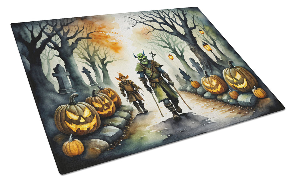 Orcs Spooky Halloween Cutting Board Tempered Glass Kitchen Cutting Surface, Heat Resistant Chopping, Non-Slip Feet, Food Prep & Serving