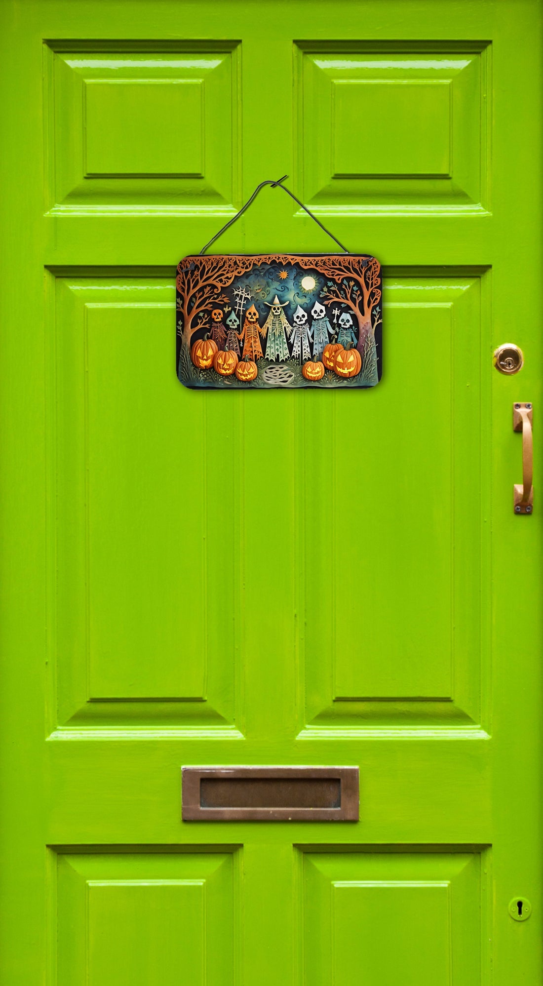 Papel Picado Skeletons Spooky Halloween Wall or Door Hanging Prints Aluminum Metal Sign Kitchen Wall Bar Bathroom Plaque Home Decor, 8HX12W, Multicolor