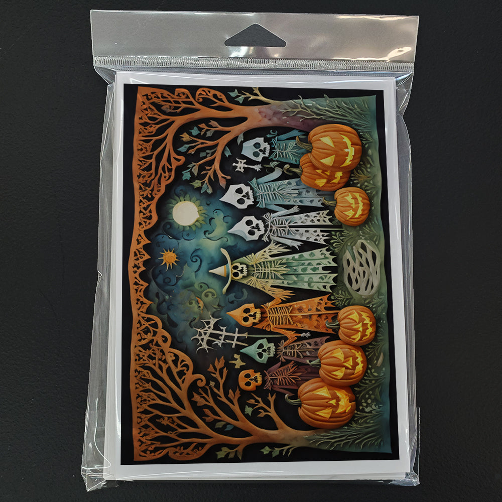Papel Picado Skeletons Spooky Halloween Greeting Cards Pack of 8 Blank Cards with Envelopes Whimsical A7 Size 5x7