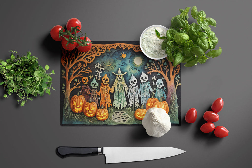Papel Picado Skeletons Spooky Halloween Cutting Board Tempered Glass Kitchen Cutting Surface, Heat Resistant Chopping, Non-Slip Feet, Food Prep & Serving