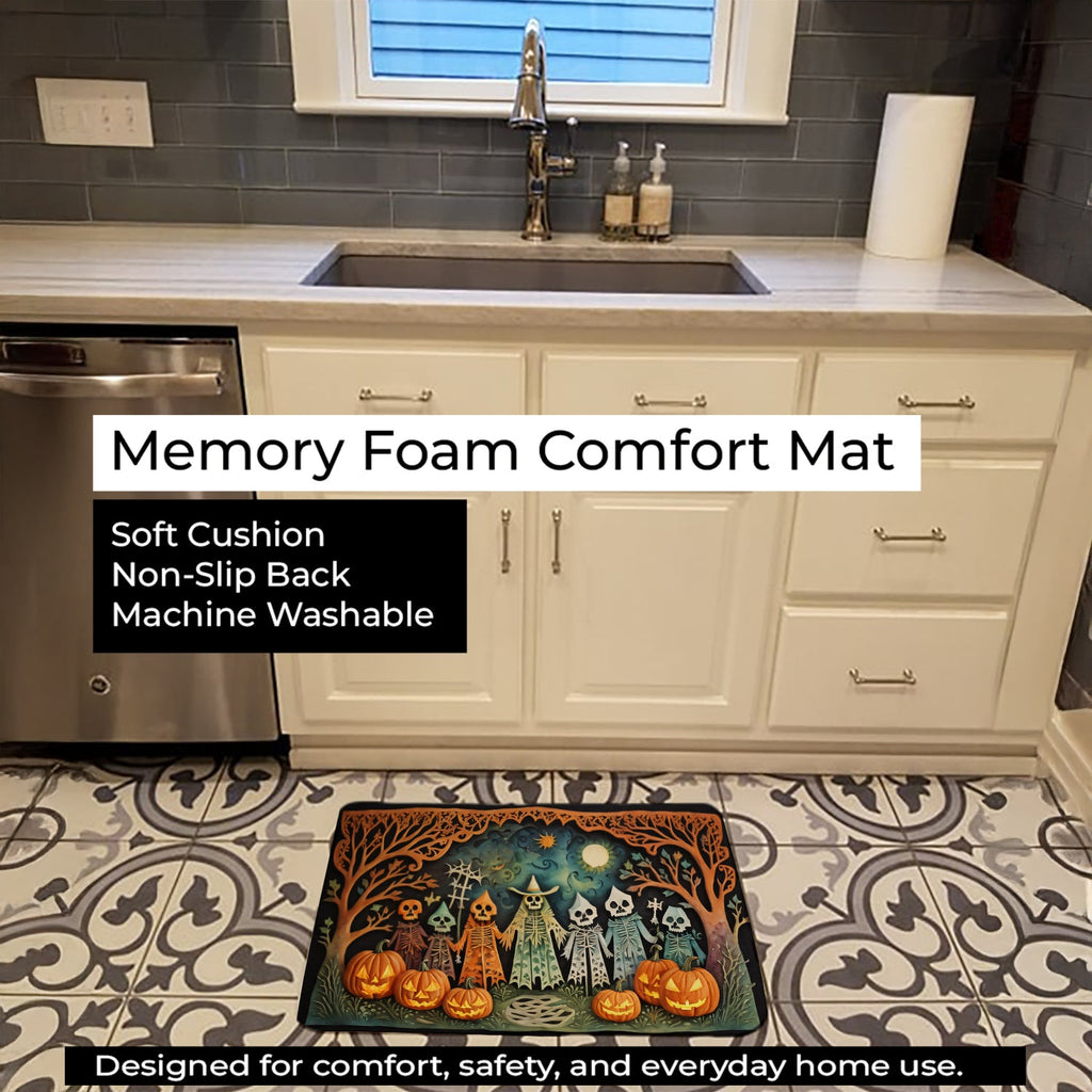 Papel Picado Skeletons Spooky Halloween Memory Foam Kitchen Mat Machine Washable Anti-Fatigue Cushion Comfort Bath or Kitchen Rug