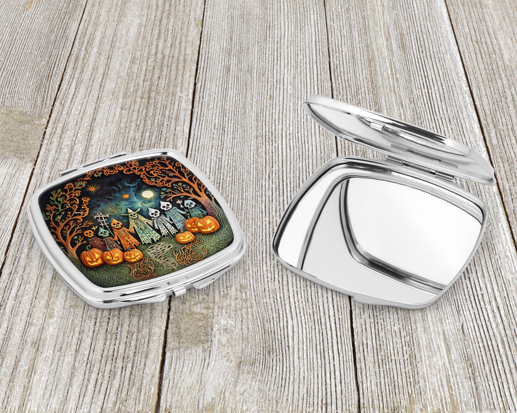 Papel Picado Skeletons Spooky Halloween Compact Mirror Decorative Travel Makeup Mirror for Women Girls Gifts Pocket Makeup Mirror Folding Handheld