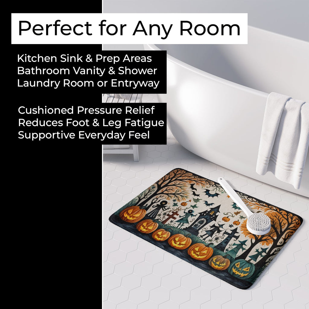 Papel Picado Skeletons Spooky Halloween Memory Foam Kitchen Mat Machine Washable Anti-Fatigue Cushion Comfort Bath or Kitchen Rug