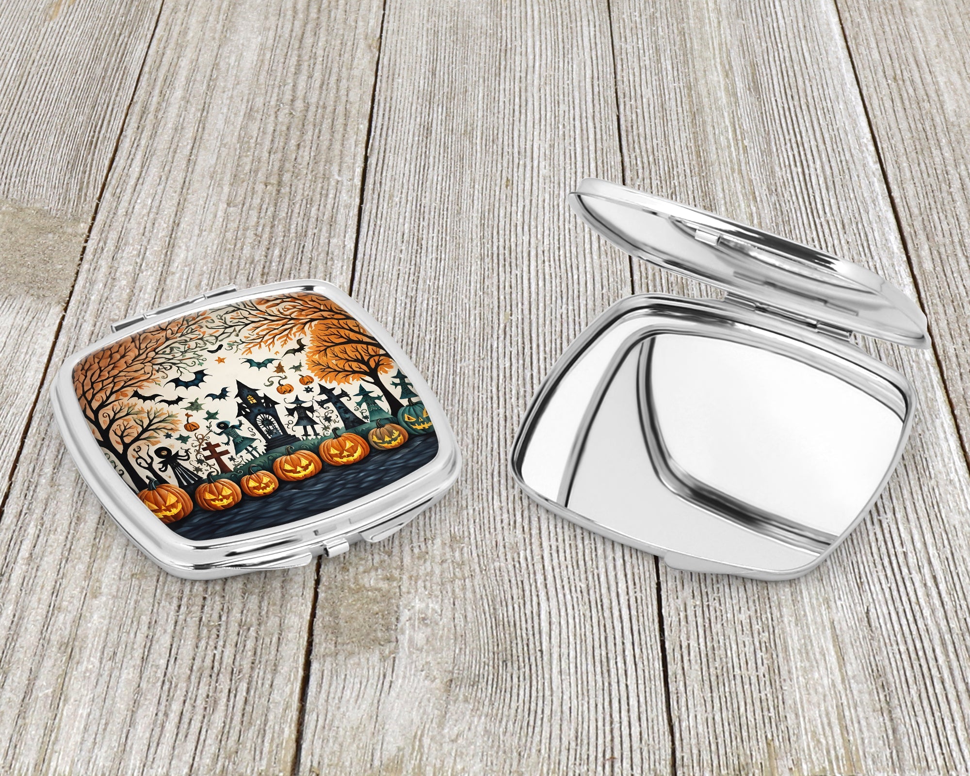 Papel Picado Skeletons Spooky Halloween Compact Mirror Decorative Travel Makeup Mirror for Women Girls Gifts Pocket Makeup Mirror Folding Handheld