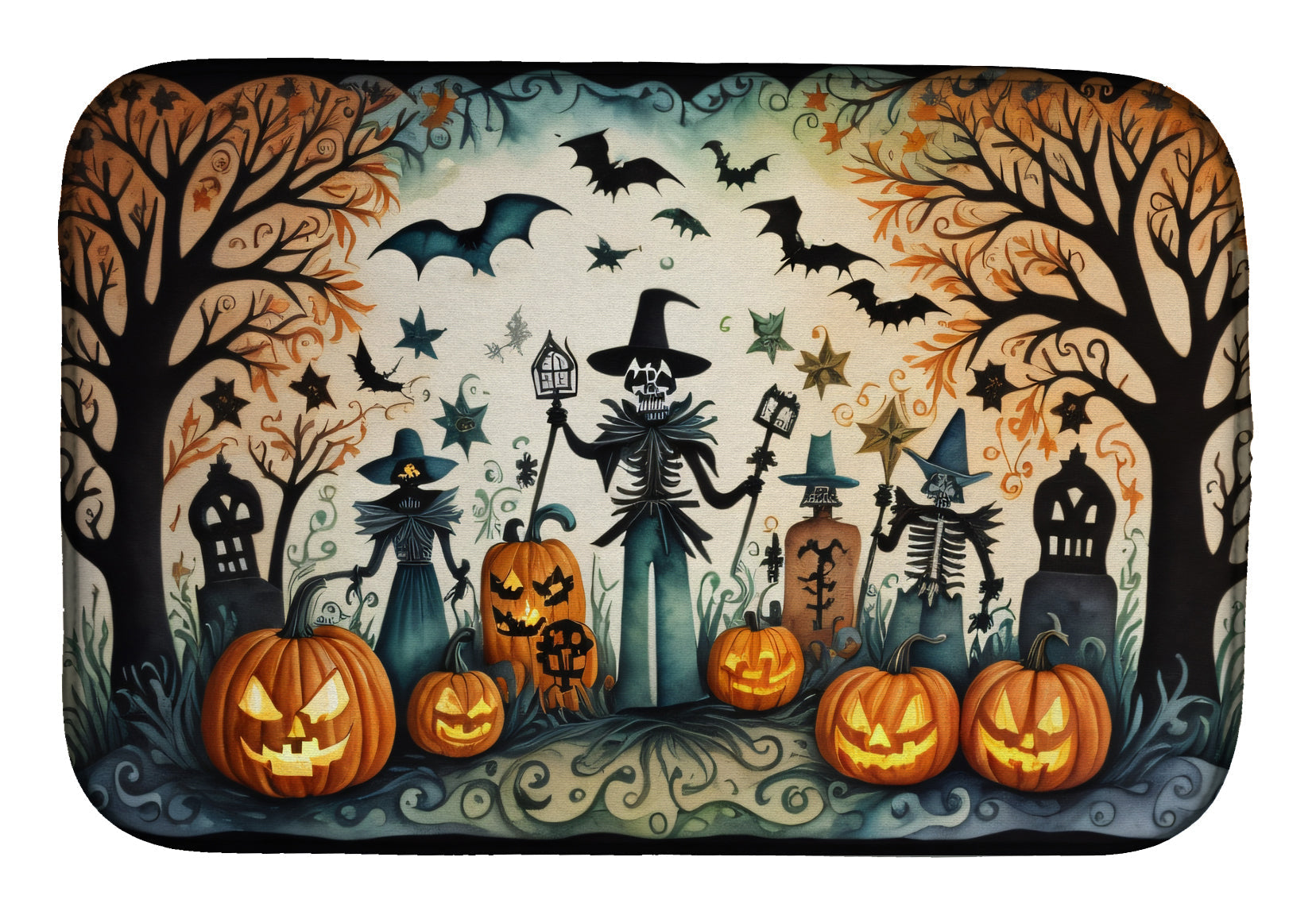Papel Picado Skeletons Spooky Halloween Dish Drying Mat Absorbent Dish Drying Mat Pad for Kitchen Counter Dish Drainer Mat for Countertop, 14 x 21", Multicolor