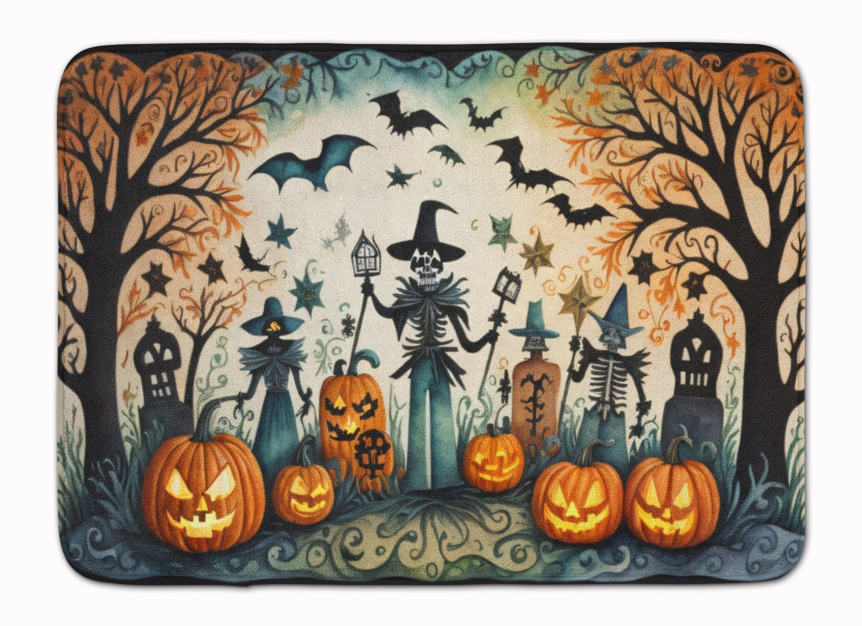Papel Picado Skeletons Spooky Halloween Memory Foam Kitchen Mat Machine Washable Anti-Fatigue Cushion Comfort Bath or Kitchen Rug