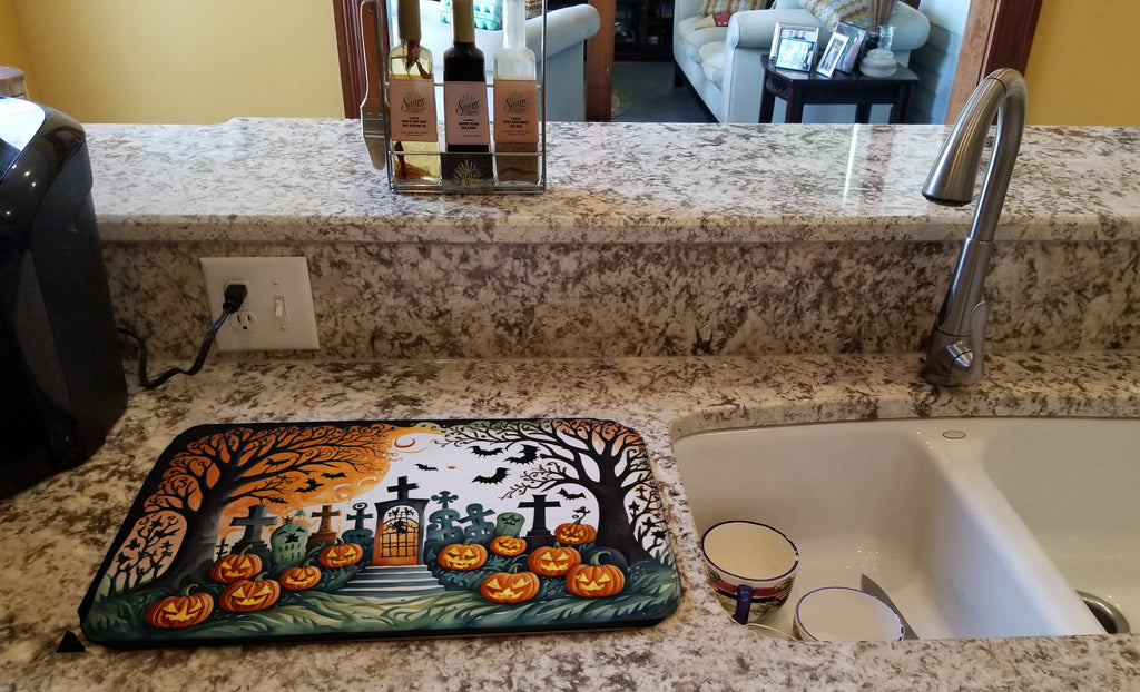 Papel Picado Skeletons Spooky Halloween Dish Drying Mat Absorbent Dish Drying Mat Pad for Kitchen Counter Dish Drainer Mat for Countertop, 14 x 21", Multicolor
