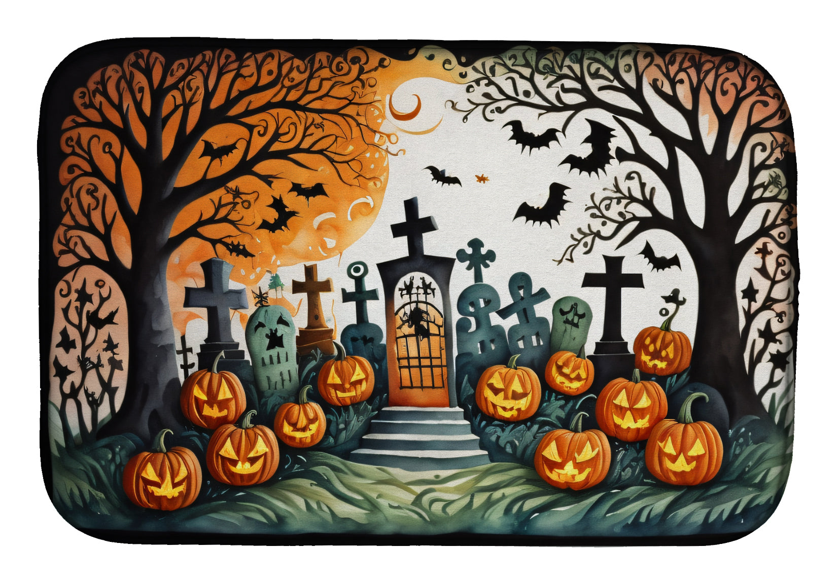 Papel Picado Skeletons Spooky Halloween Dish Drying Mat Absorbent Dish Drying Mat Pad for Kitchen Counter Dish Drainer Mat for Countertop, 14 x 21", Multicolor