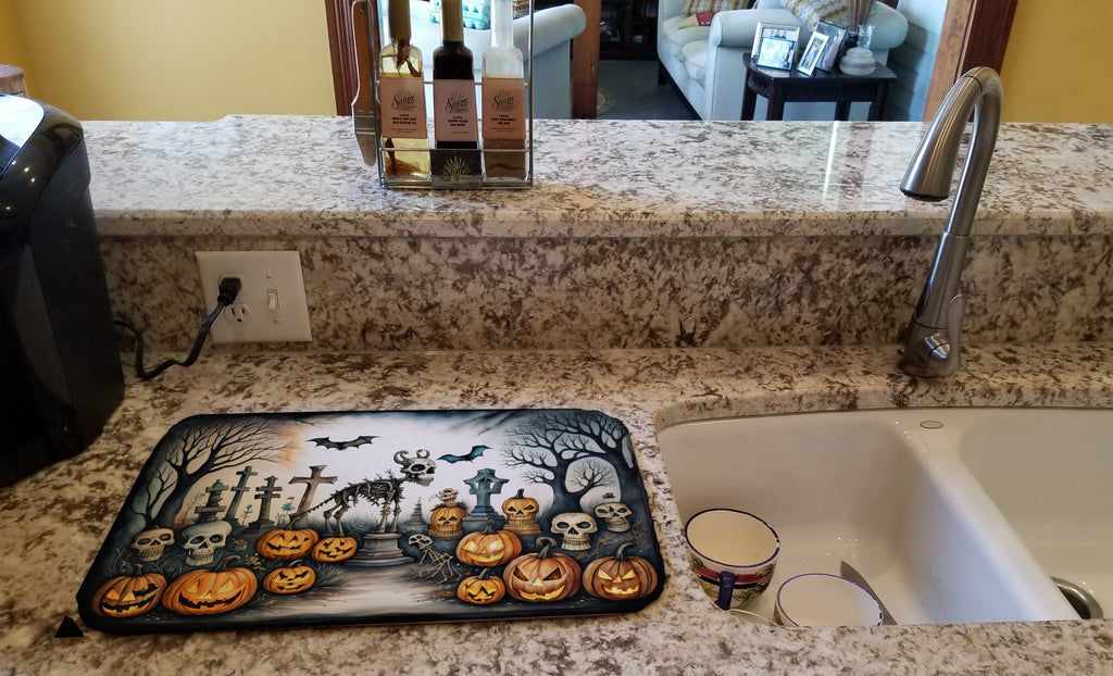 Pet Cemetery Spooky Halloween Dish Drying Mat Absorbent Dish Drying Mat Pad for Kitchen Counter Dish Drainer Mat for Countertop, 14 x 21", Multicolor
