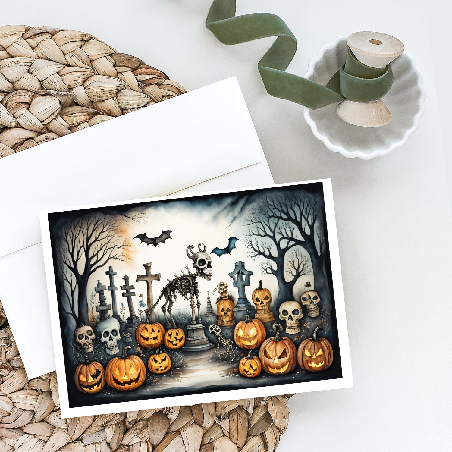 Pet Cemetery Spooky Halloween Greeting Cards Pack of 8 Blank Cards with Envelopes Whimsical A7 Size 5x7