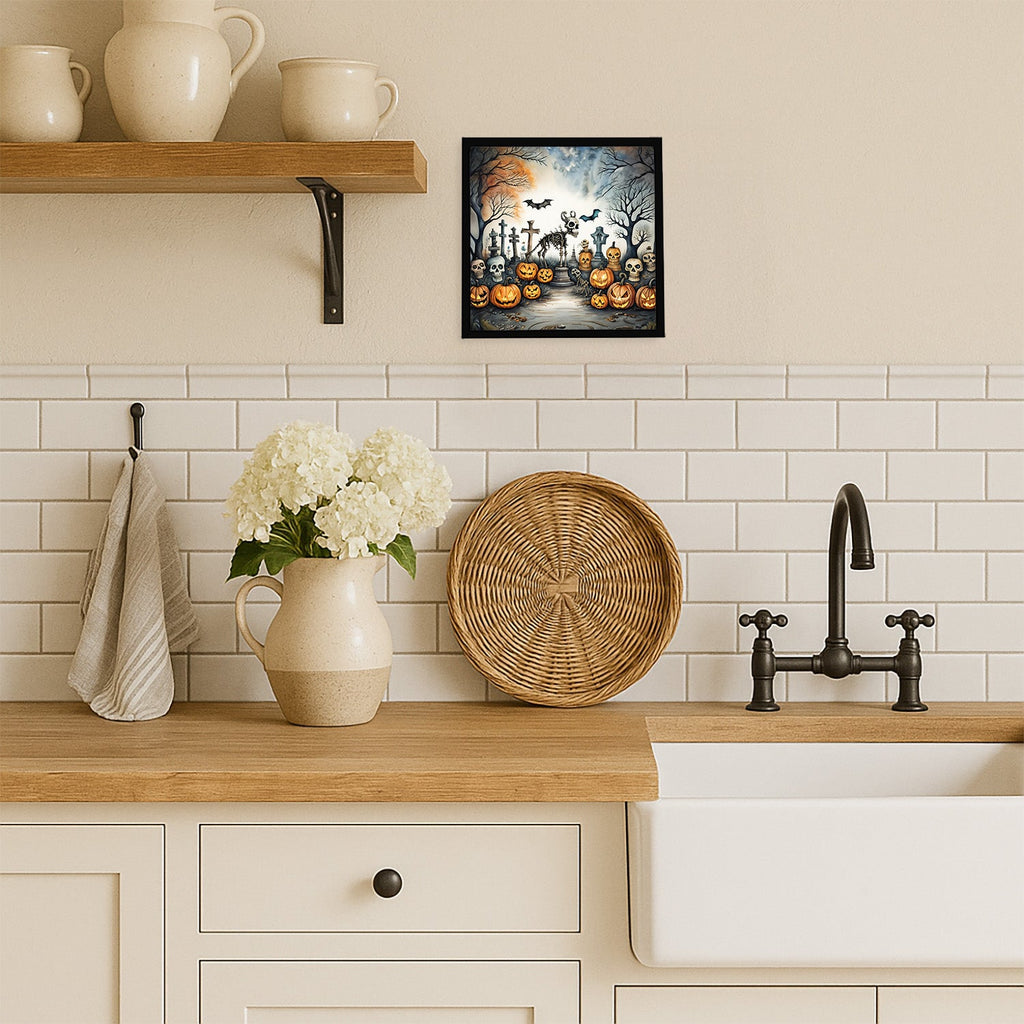 Pet Cemetery Spooky Halloween Framed Metal Print Bathroom, Kitchen, Office, Home Decor Wall Art Ready to Hang, Square, 8X8