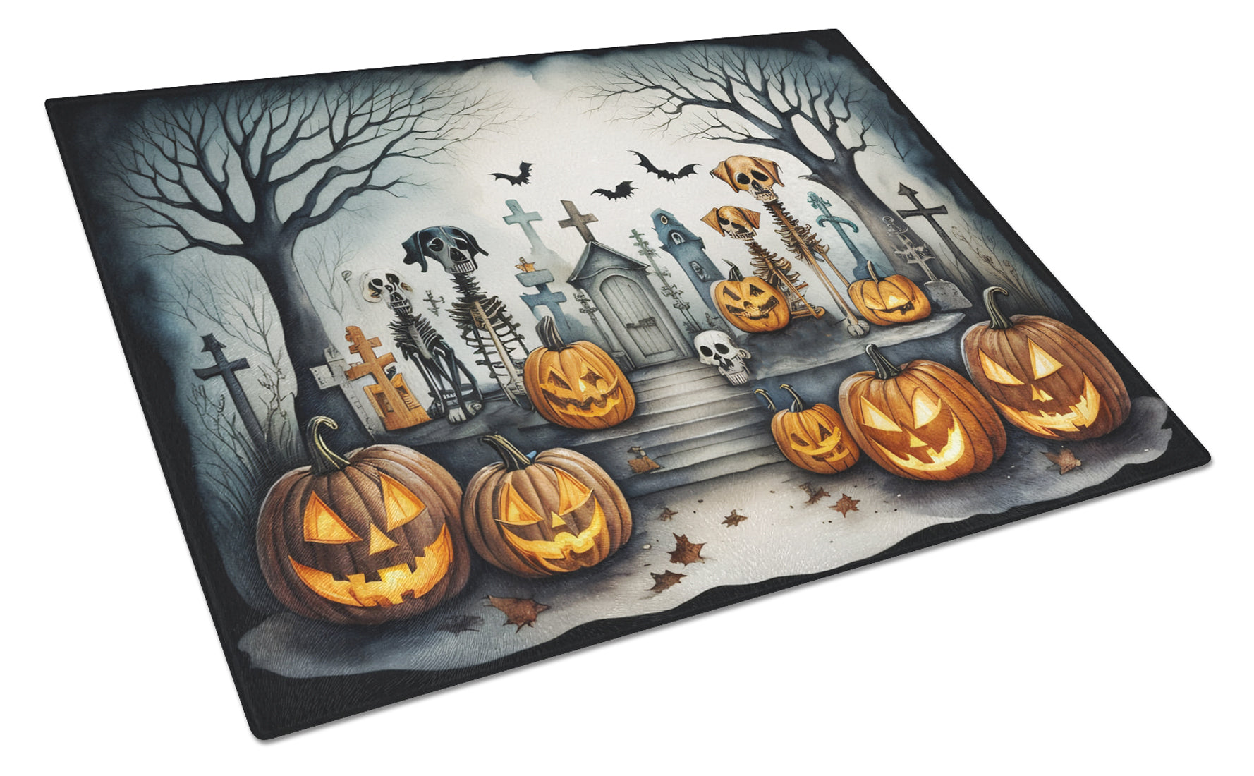 Pet Cemetery Spooky Halloween Cutting Board Tempered Glass Kitchen Cutting Surface, Heat Resistant Chopping, Non-Slip Feet, Food Prep & Serving