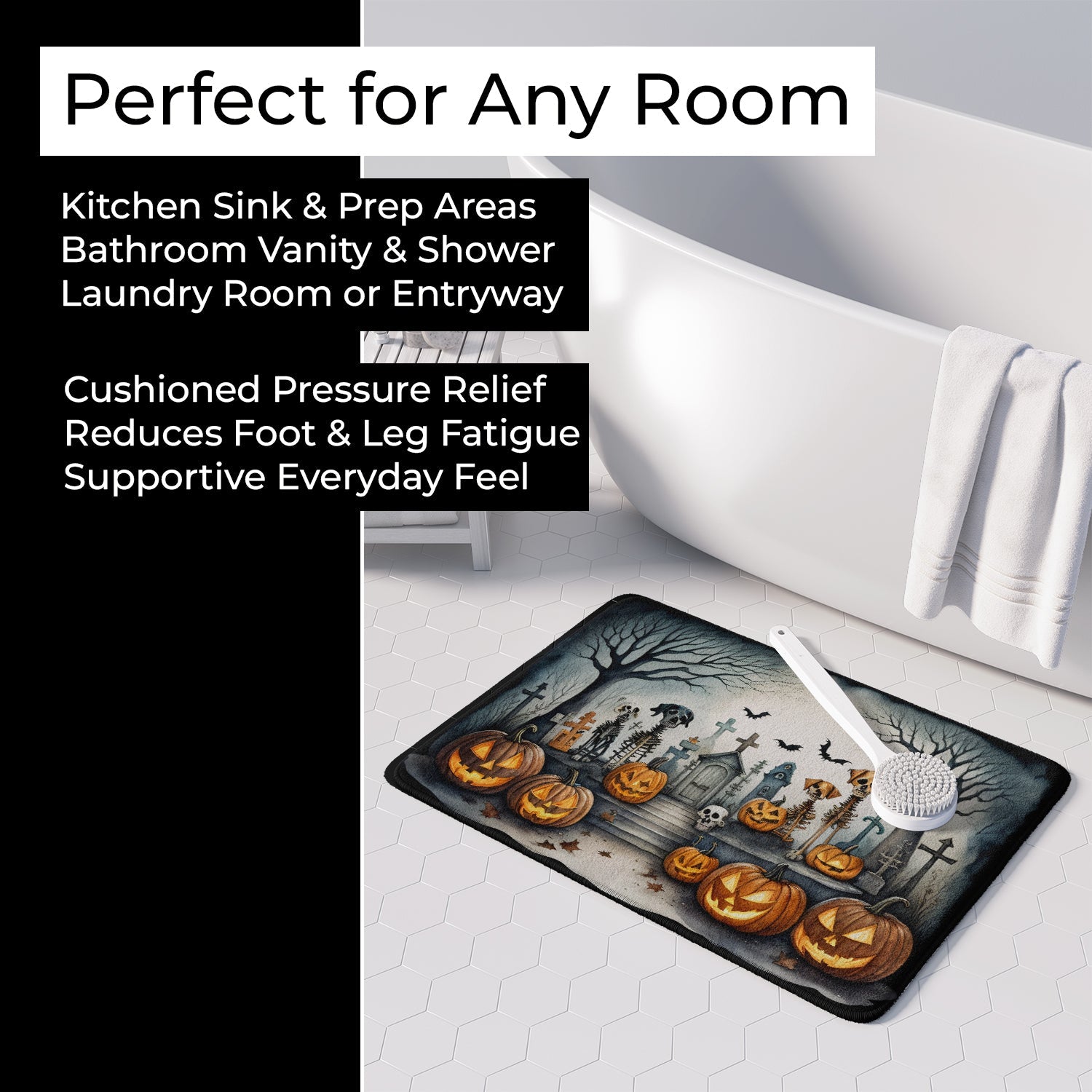 Pet Cemetery Spooky Halloween Memory Foam Kitchen Mat Machine Washable Anti-Fatigue Cushion Comfort Bath or Kitchen Rug