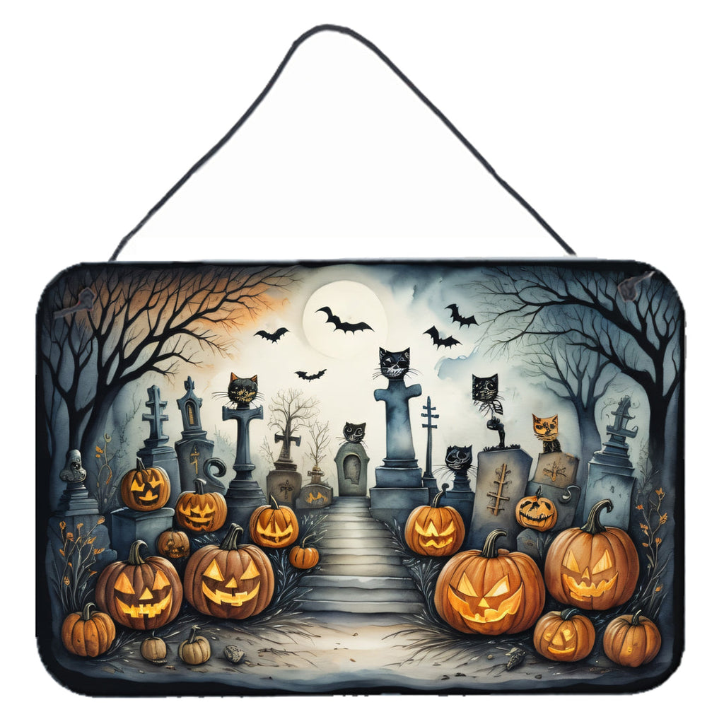 Cat Cemetery Spooky Halloween Wall or Door Hanging Prints Aluminum Metal Sign Kitchen Wall Bar Bathroom Plaque Home Decor, 8HX12W, Multicolor