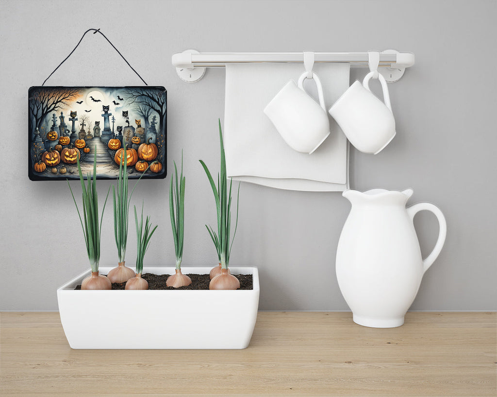 Cat Cemetery Spooky Halloween Wall or Door Hanging Prints Aluminum Metal Sign Kitchen Wall Bar Bathroom Plaque Home Decor, 8HX12W, Multicolor