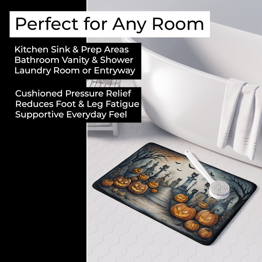 Cat Cemetery Spooky Halloween Memory Foam Kitchen Mat Machine Washable Anti-Fatigue Cushion Comfort Bath or Kitchen Rug