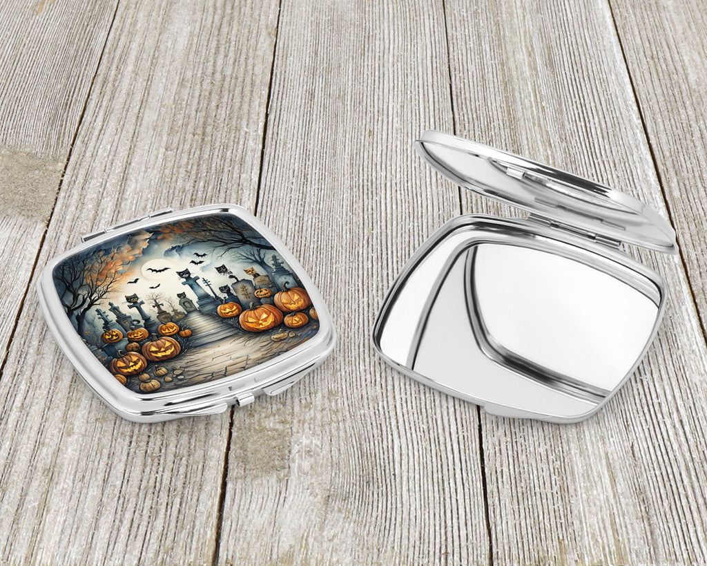 Cat Cemetery Spooky Halloween Compact Mirror Decorative Travel Makeup Mirror for Women Girls Gifts Pocket Makeup Mirror Folding Handheld