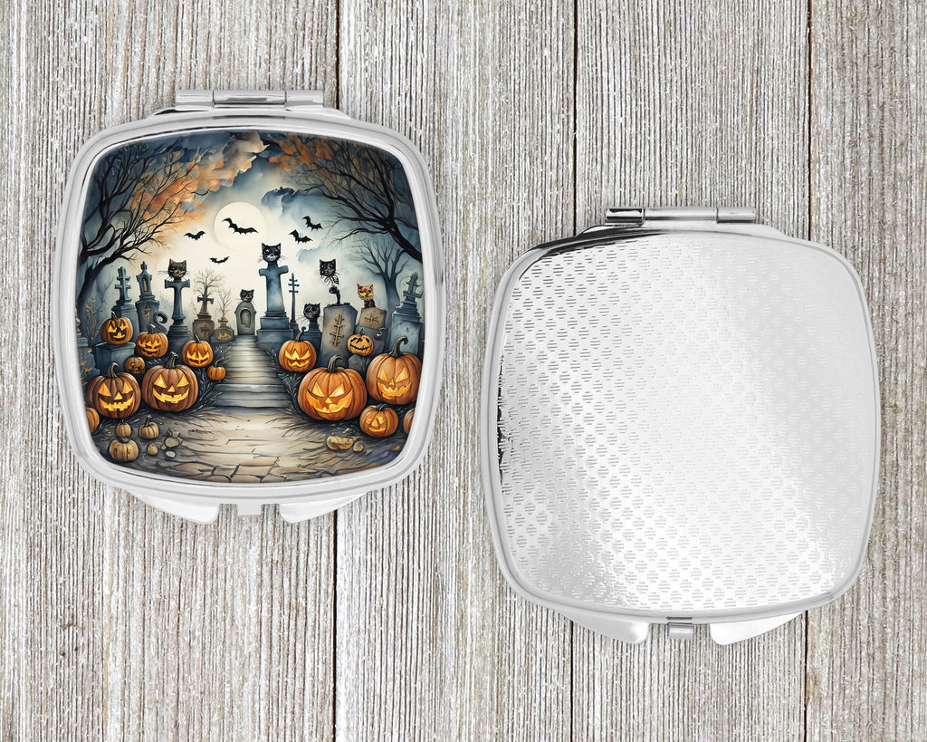 Cat Cemetery Spooky Halloween Compact Mirror Decorative Travel Makeup Mirror for Women Girls Gifts Pocket Makeup Mirror Folding Handheld
