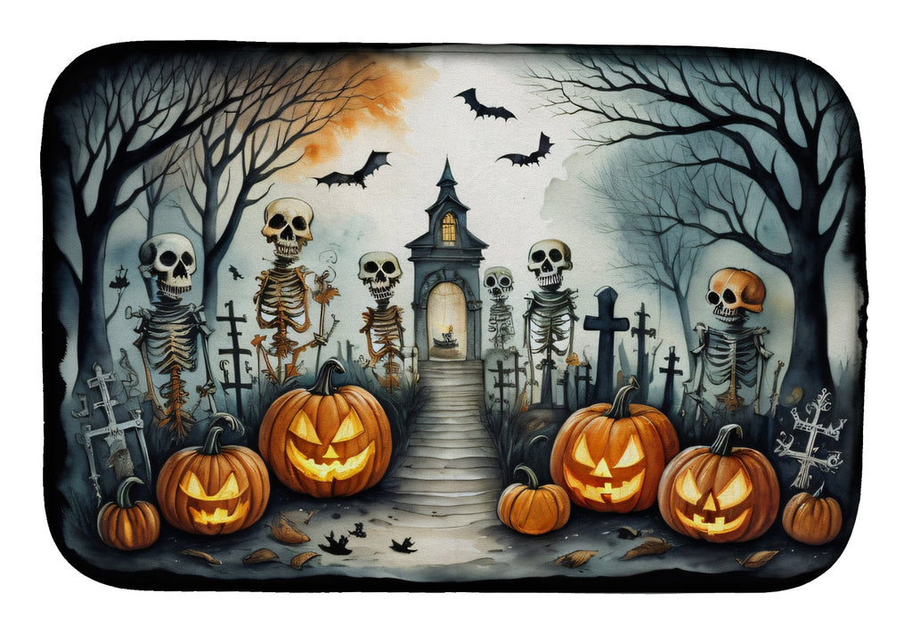 Skeleton Spooky Halloween Dish Drying Mat Absorbent Dish Drying Mat Pad for Kitchen Counter Dish Drainer Mat for Countertop, 14 x 21", Multicolor