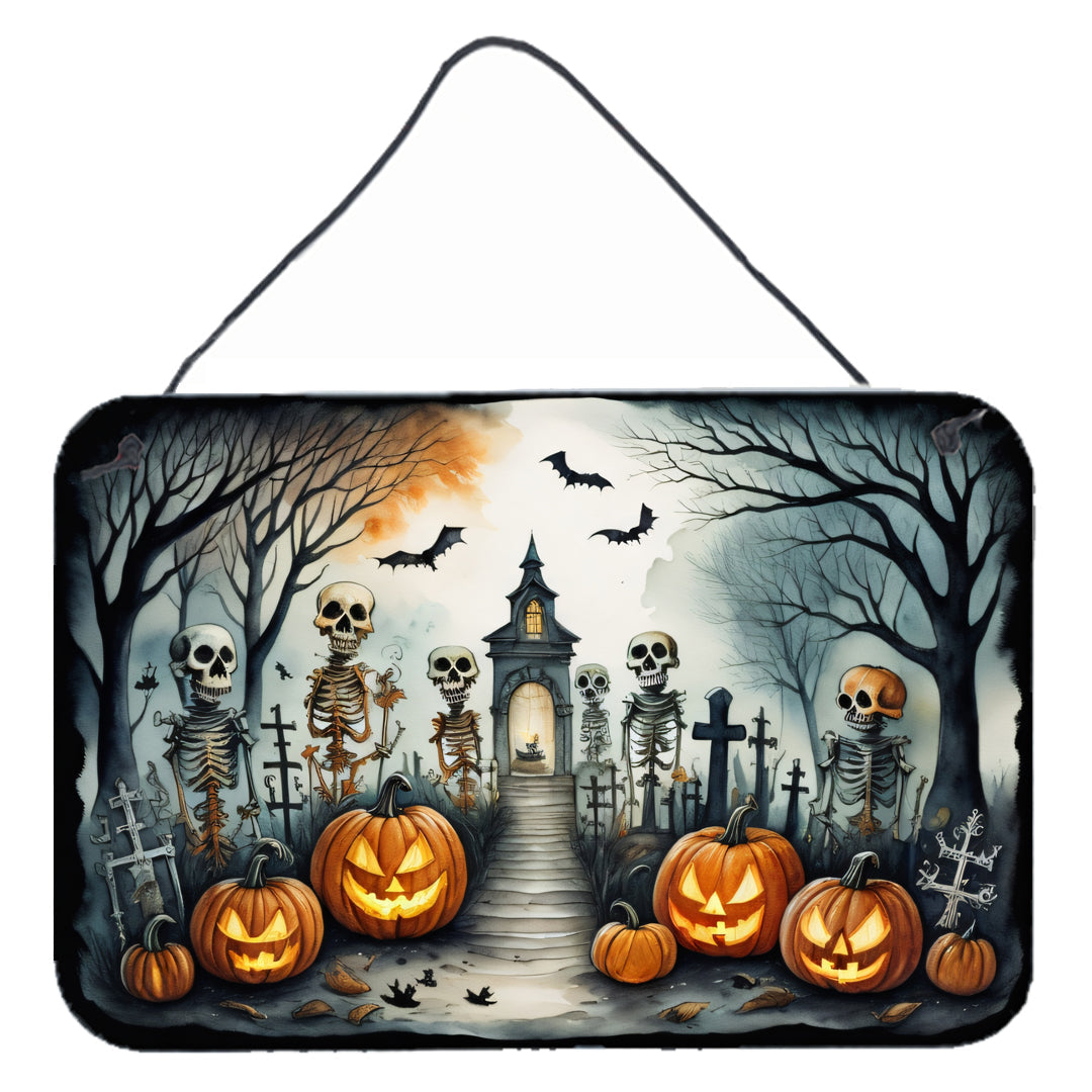 Skeleton Spooky Halloween Wall or Door Hanging Prints Aluminum Metal Sign Kitchen Wall Bar Bathroom Plaque Home Decor, 8HX12W, Multicolor