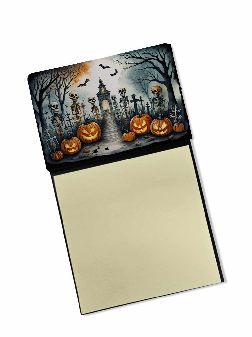 Skeleton Spooky Halloween Watercolor Sticky Note Holder Refillable Dispenser Desk Accessory 3x3 Pad Gift