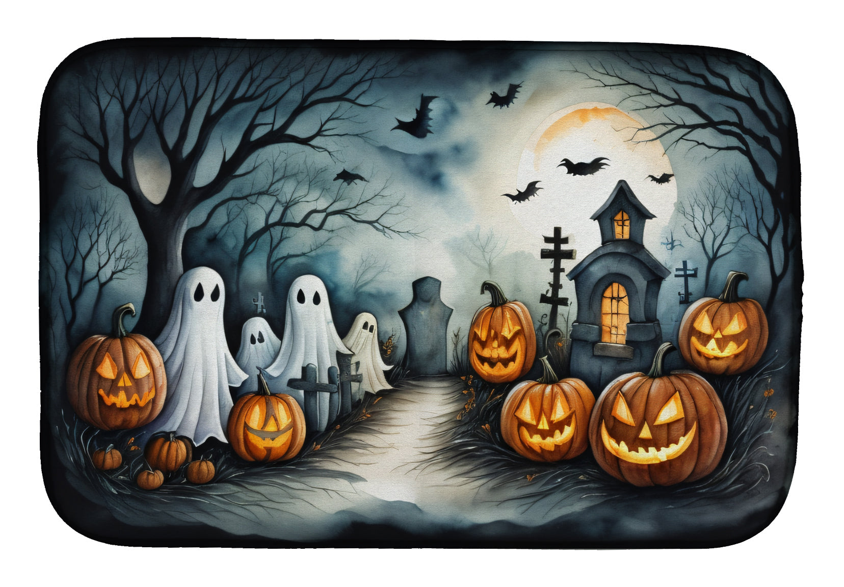 Ghosts Spooky Halloween Dish Drying Mat Absorbent Dish Drying Mat Pad for Kitchen Counter Dish Drainer Mat for Countertop, 14 x 21", Multicolor