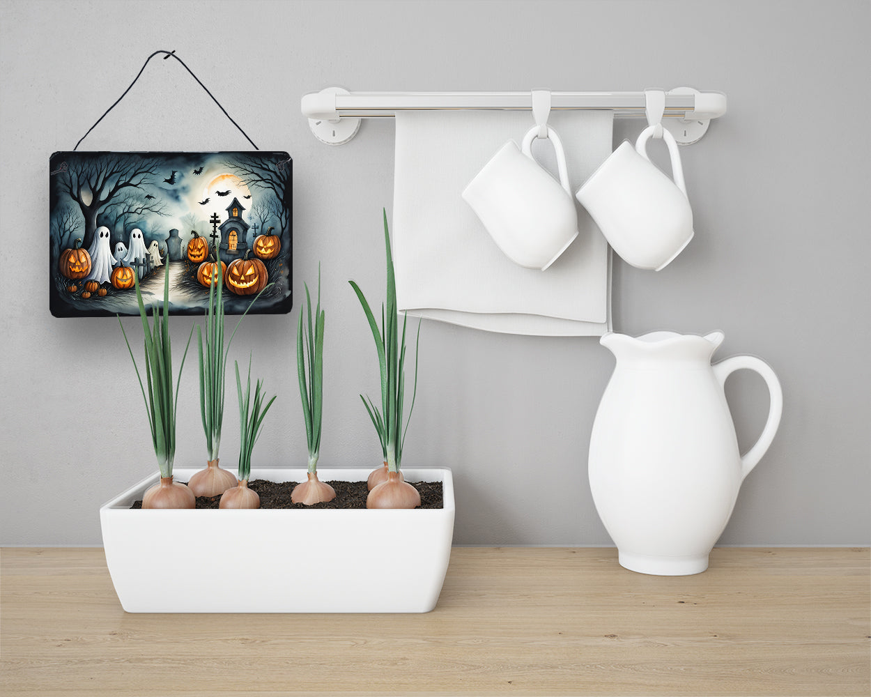 Ghosts Spooky Halloween Wall or Door Hanging Prints Aluminum Metal Sign Kitchen Wall Bar Bathroom Plaque Home Decor, 8HX12W, Multicolor