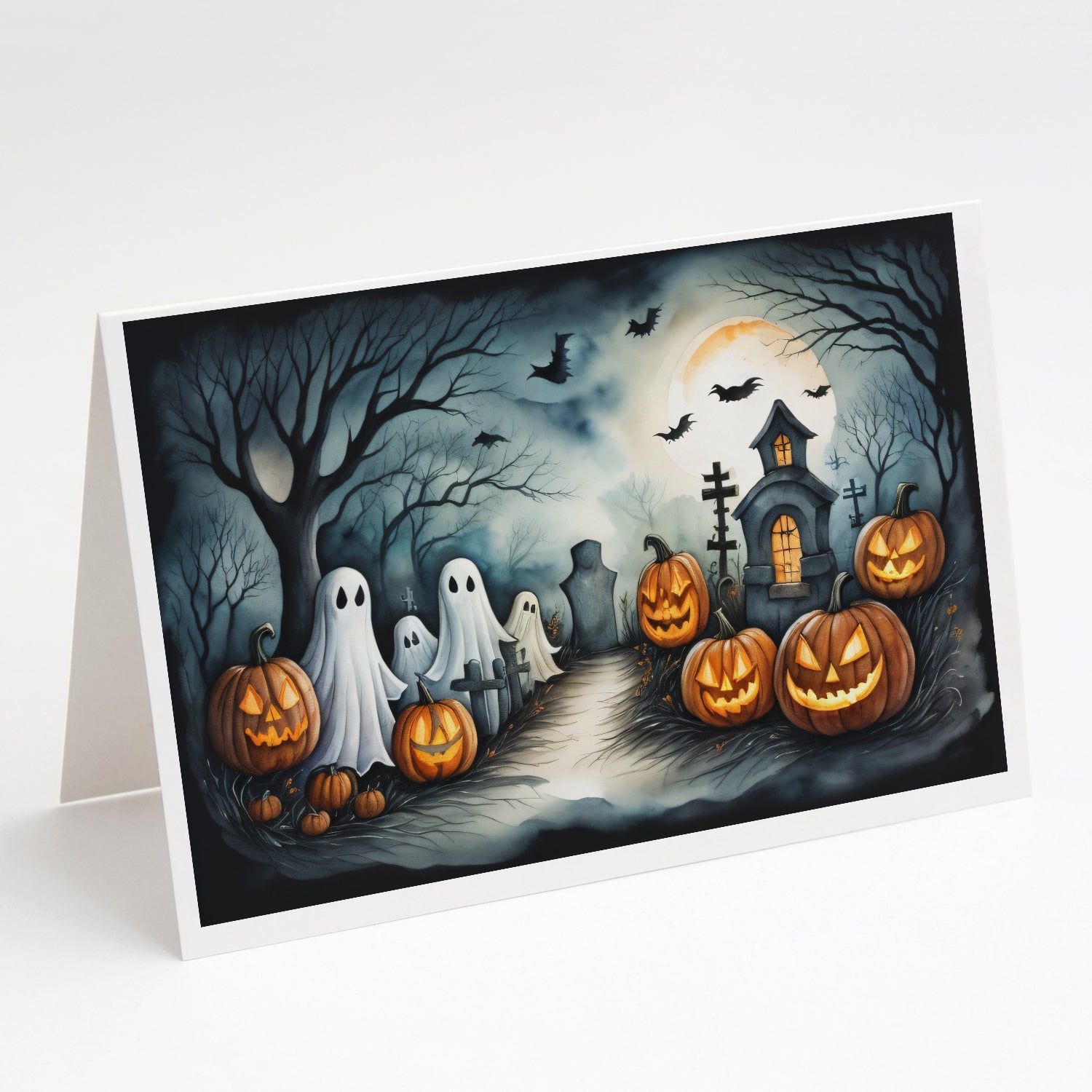 Ghosts Spooky Halloween Greeting Cards Pack of 8 Blank Cards with Envelopes Whimsical A7 Size 5x7
