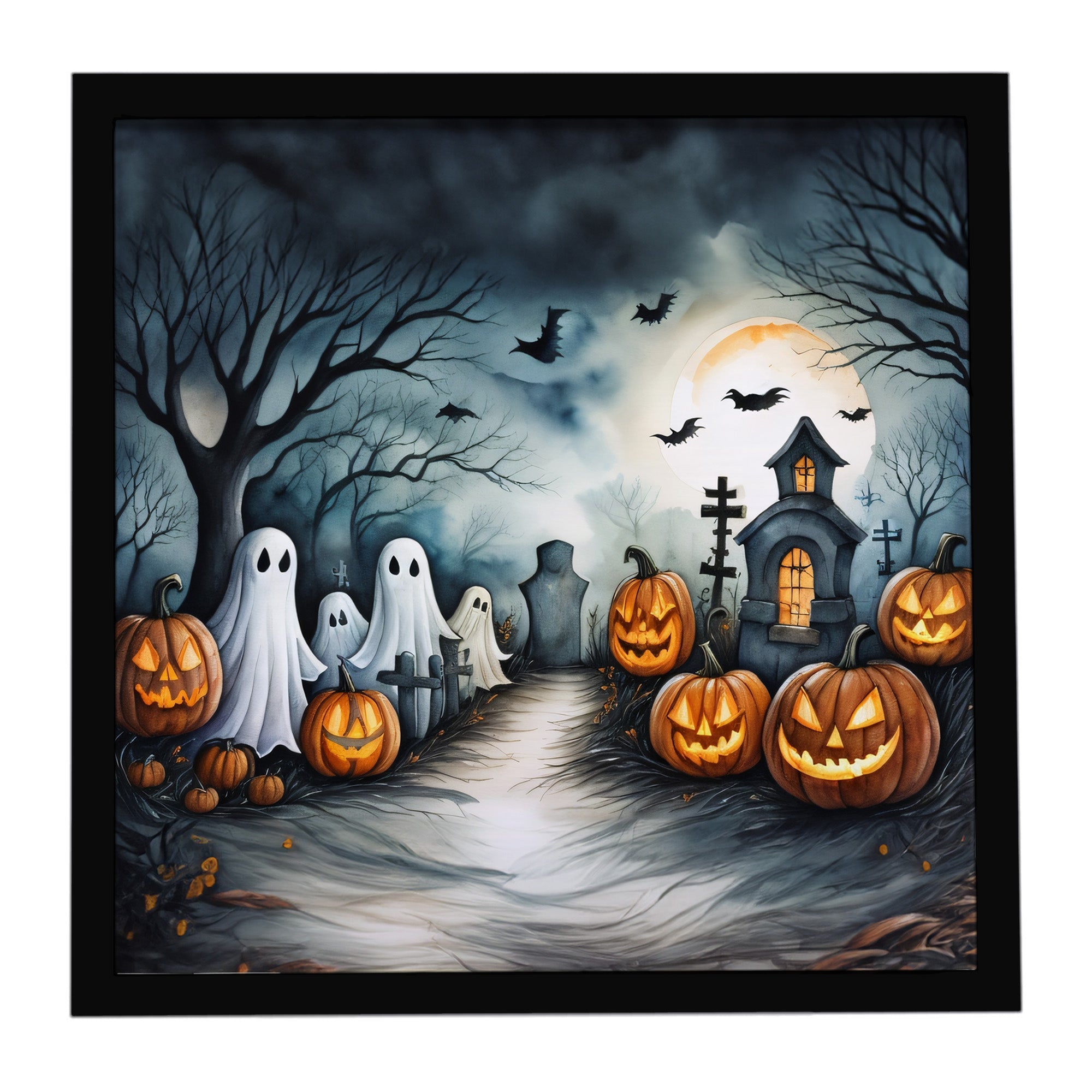 Ghosts Spooky Halloween Framed Metal Print Bathroom, Kitchen, Office, Home Decor Wall Art Ready to Hang, Square, 8X8