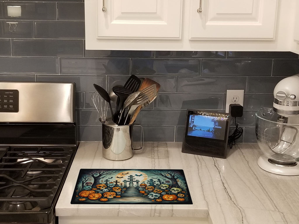 Calaveras Sugar Skulls Spooky Halloween Cutting Board Tempered Glass Kitchen Cutting Surface, Heat Resistant Chopping, Non-Slip Feet, Food Prep & Serving