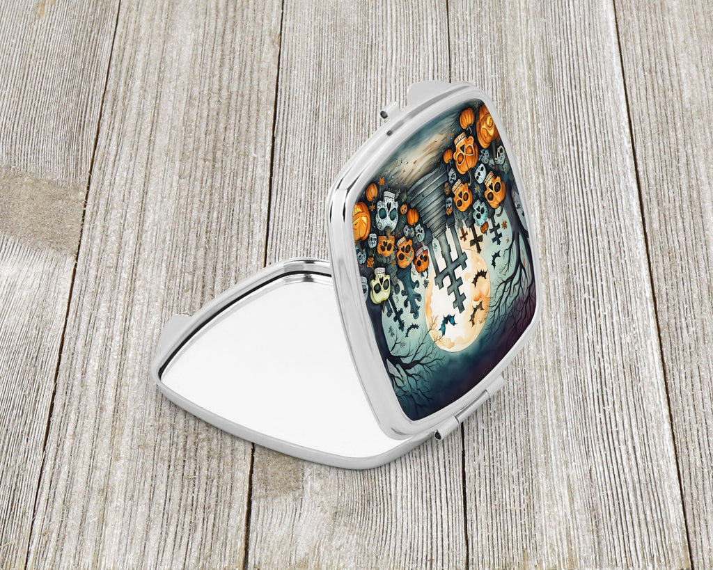 Calaveras Sugar Skulls Spooky Halloween Compact Mirror Decorative Travel Makeup Mirror for Women Girls Gifts Pocket Makeup Mirror Folding Handheld