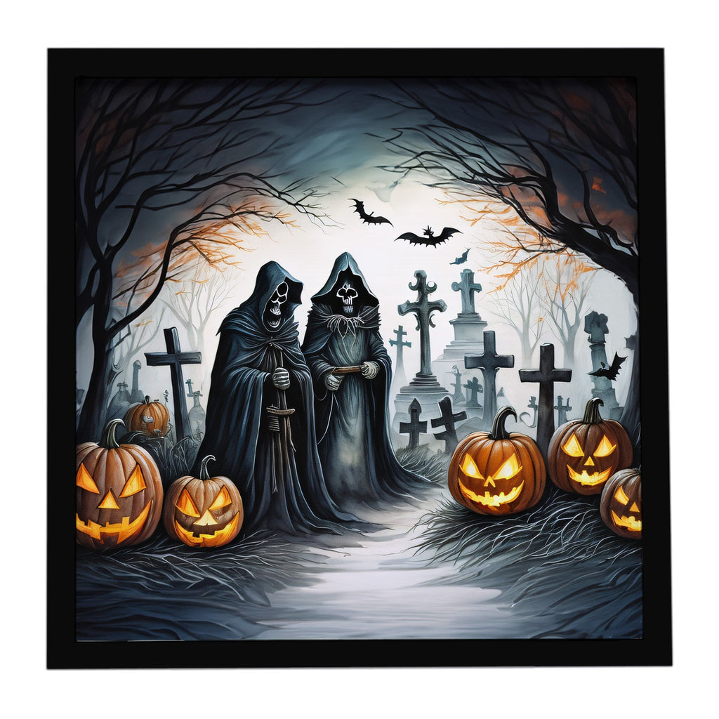 The Grim Reaper Spooky Halloween Framed Metal Print Bathroom, Kitchen, Office, Home Decor Wall Art Ready to Hang, Square, 8X8