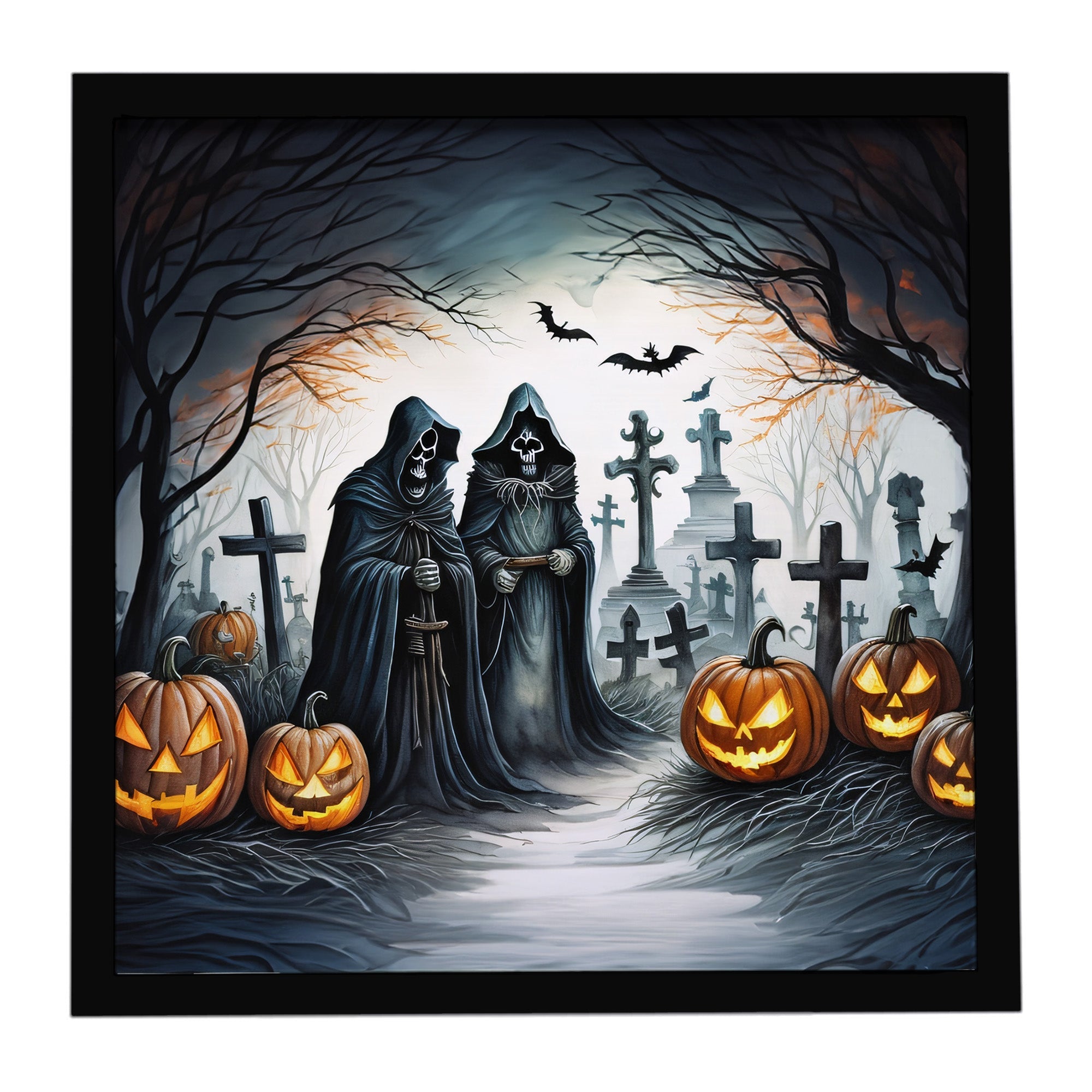The Grim Reaper Spooky Halloween Framed Metal Print Bathroom, Kitchen, Office, Home Decor Wall Art Ready to Hang, Square, 8X8