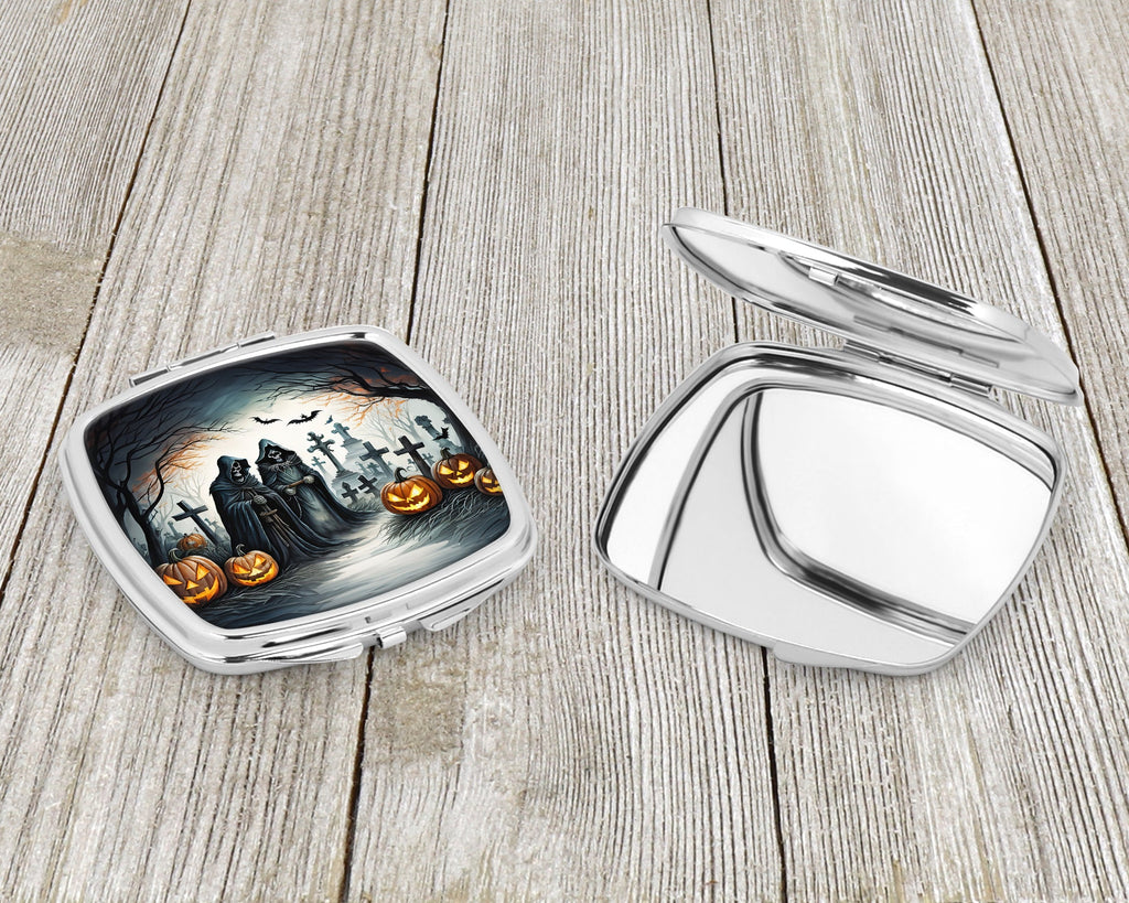 The Grim Reaper Spooky Halloween Compact Mirror Decorative Travel Makeup Mirror for Women Girls Gifts Pocket Makeup Mirror Folding Handheld