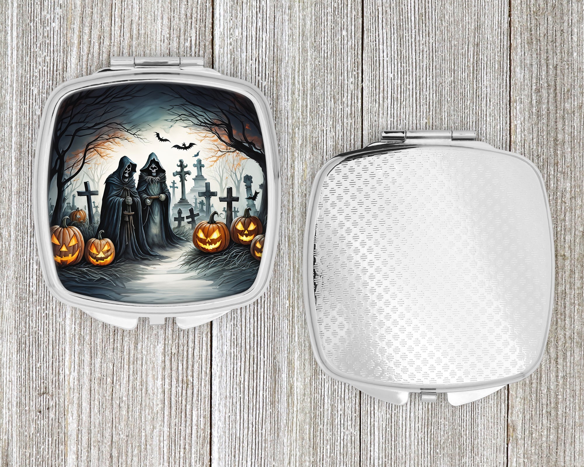 The Grim Reaper Spooky Halloween Compact Mirror Decorative Travel Makeup Mirror for Women Girls Gifts Pocket Makeup Mirror Folding Handheld