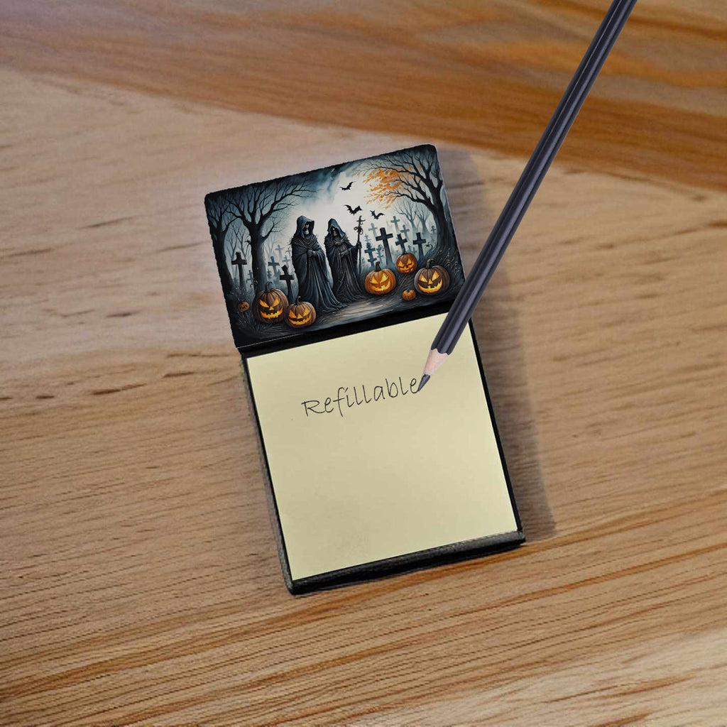 The Grim Reaper Spooky Halloween Watercolor Sticky Note Holder Refillable Dispenser Desk Accessory 3x3 Pad Gift