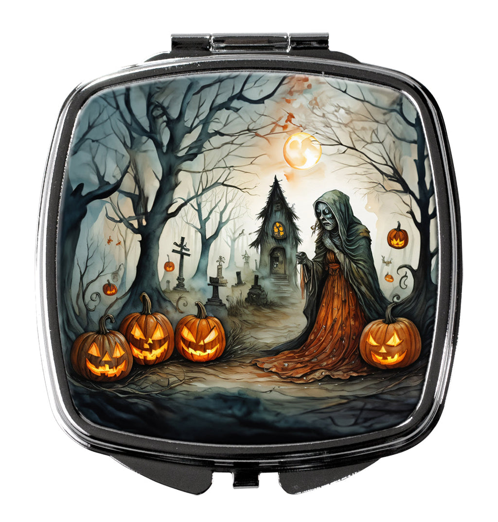 The Weeping Woman Spooky Halloween Compact Mirror Decorative Travel Makeup Mirror for Women Girls Gifts Pocket Makeup Mirror Folding Handheld