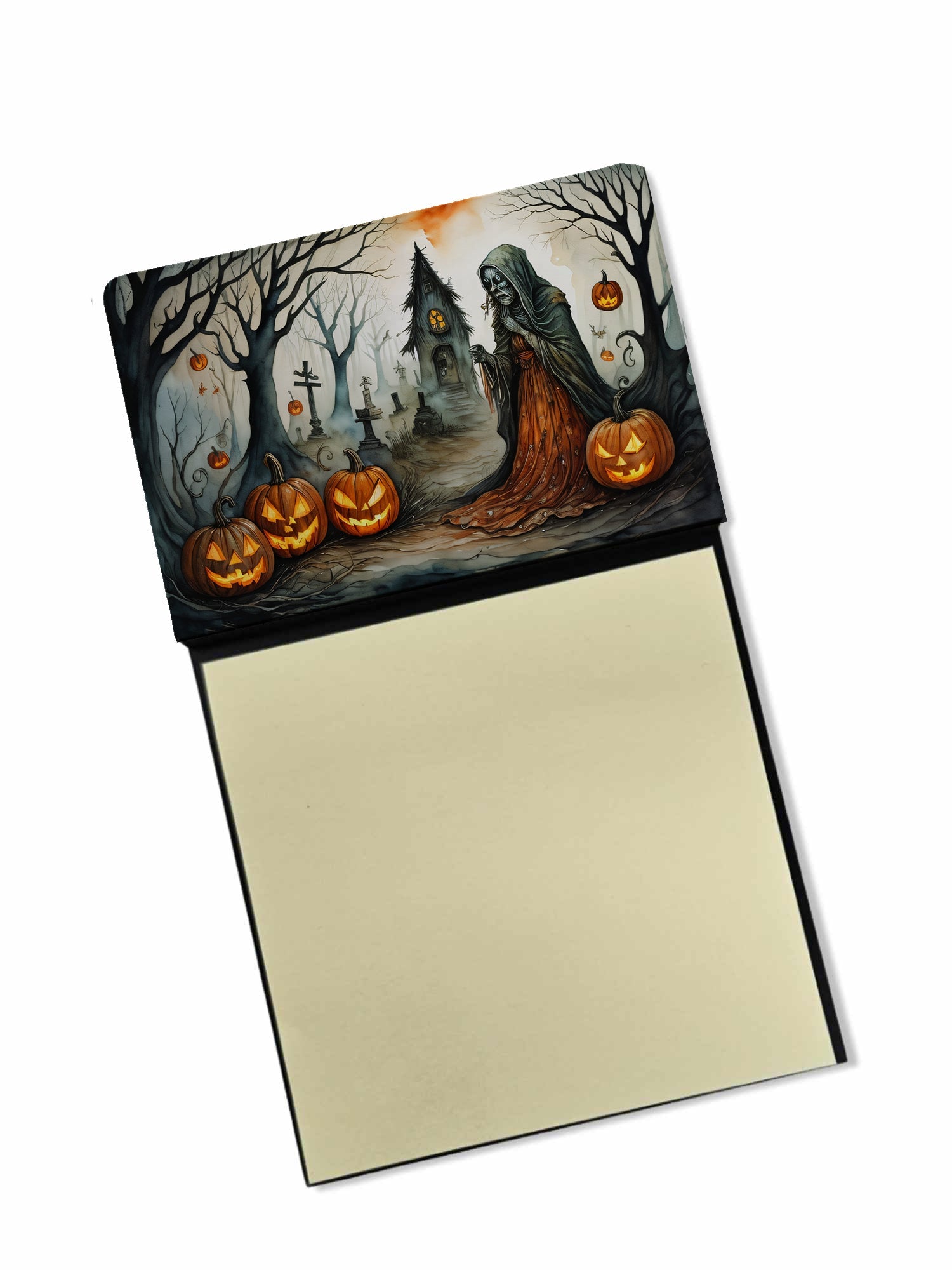 The Weeping Woman Spooky Halloween Watercolor Sticky Note Holder Refillable Dispenser Desk Accessory 3x3 Pad Gift