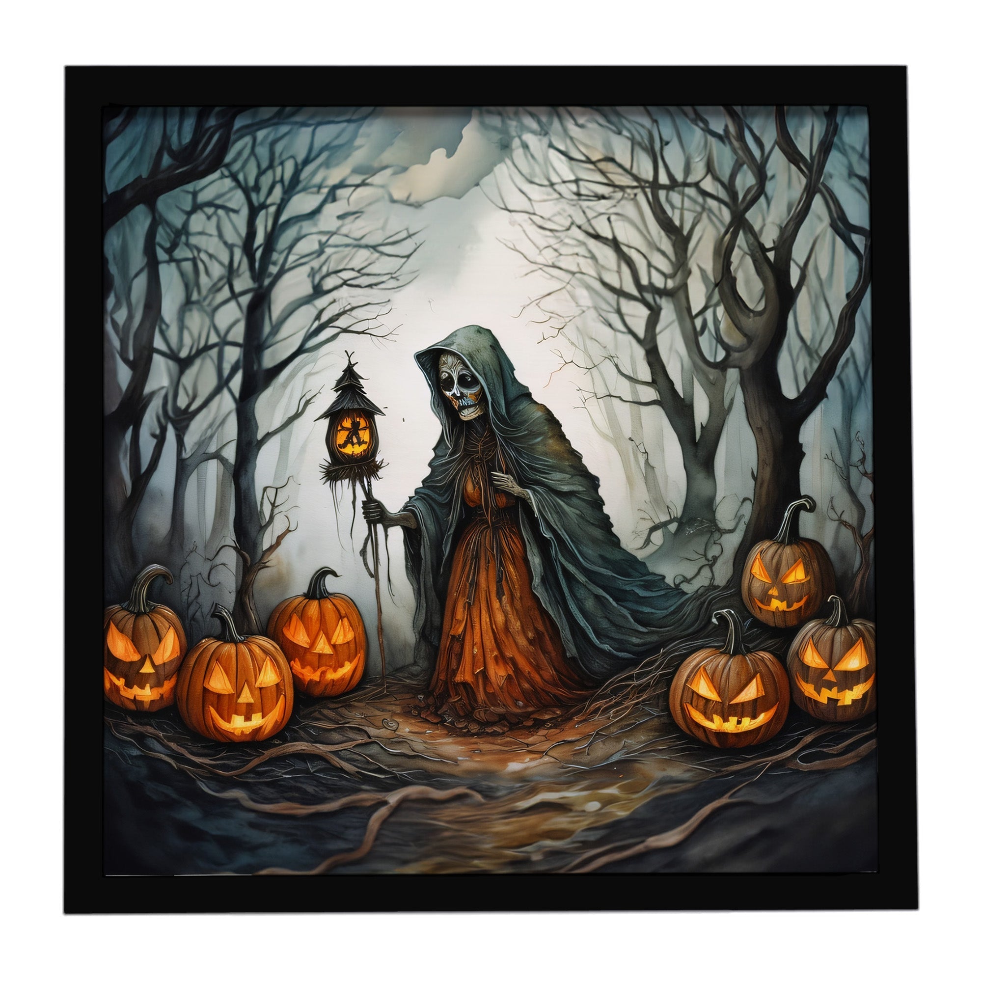 The Weeping Woman Spooky Halloween Framed Metal Print Bathroom, Kitchen, Office, Home Decor Wall Art Ready to Hang, Square, 8X8