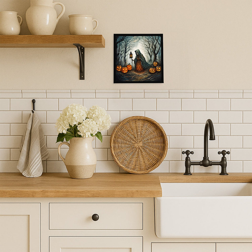 The Weeping Woman Spooky Halloween Framed Metal Print Bathroom, Kitchen, Office, Home Decor Wall Art Ready to Hang, Square, 8X8