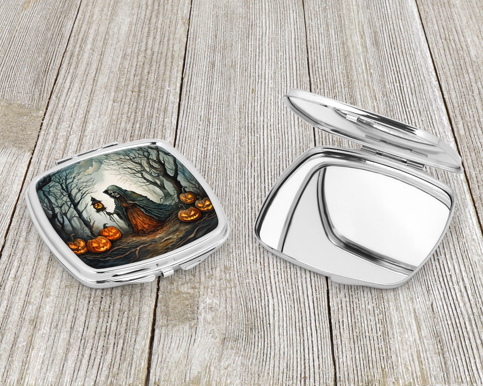 The Weeping Woman Spooky Halloween Compact Mirror Decorative Travel Makeup Mirror for Women Girls Gifts Pocket Makeup Mirror Folding Handheld