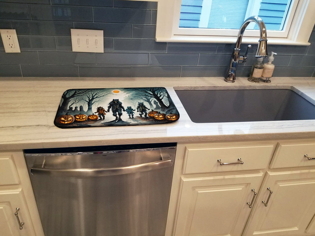 Werewolves Spooky Halloween Dish Drying Mat Absorbent Dish Drying Mat Pad for Kitchen Counter Dish Drainer Mat for Countertop, 14 x 21", Multicolor