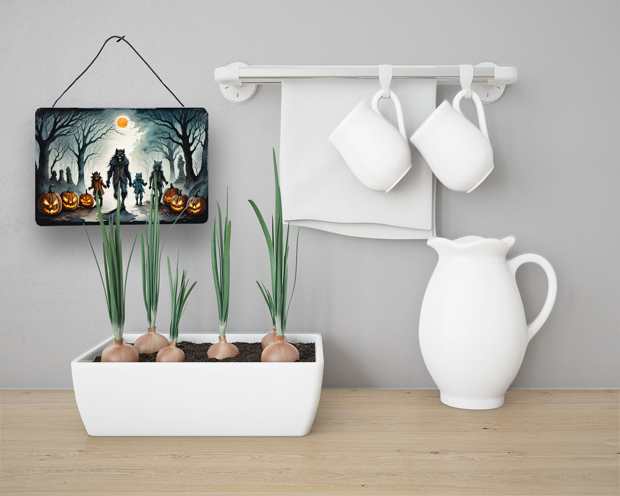 Werewolves Spooky Halloween Wall or Door Hanging Prints Aluminum Metal Sign Kitchen Wall Bar Bathroom Plaque Home Decor, 8HX12W, Multicolor