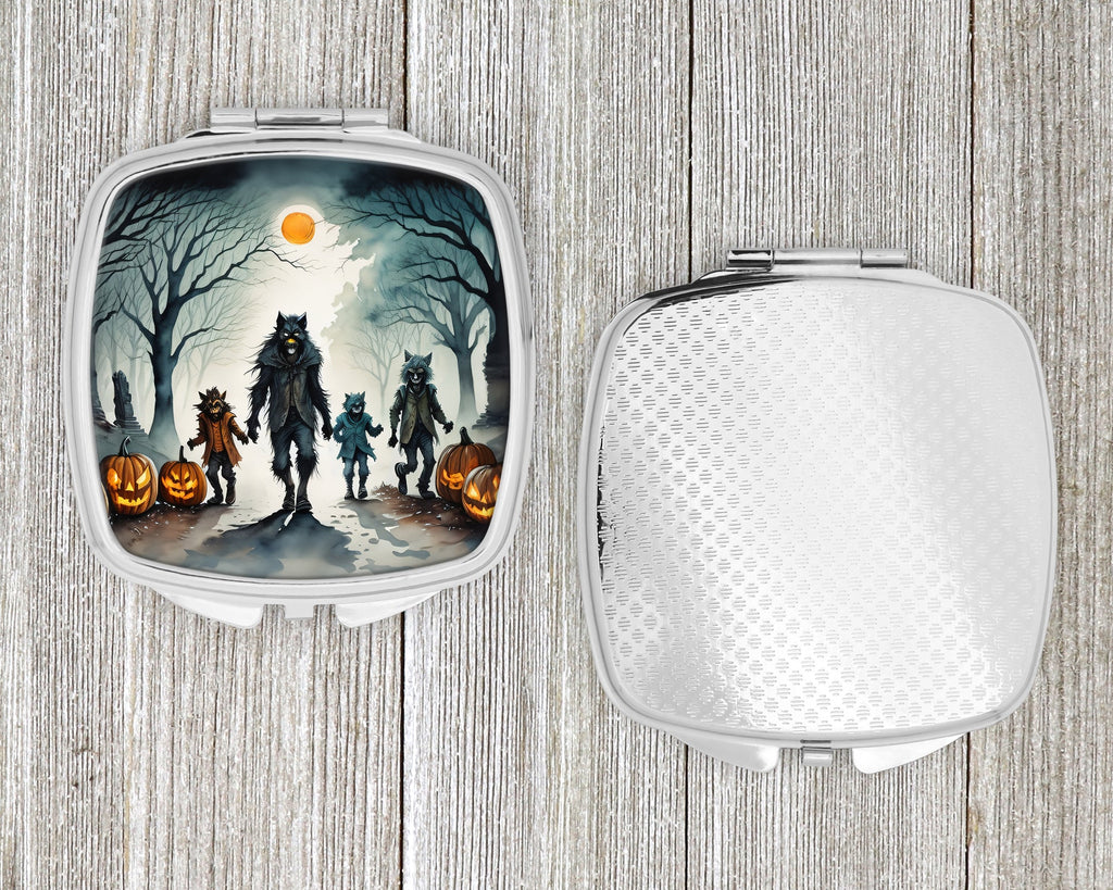 Werewolves Spooky Halloween Compact Mirror Decorative Travel Makeup Mirror for Women Girls Gifts Pocket Makeup Mirror Folding Handheld