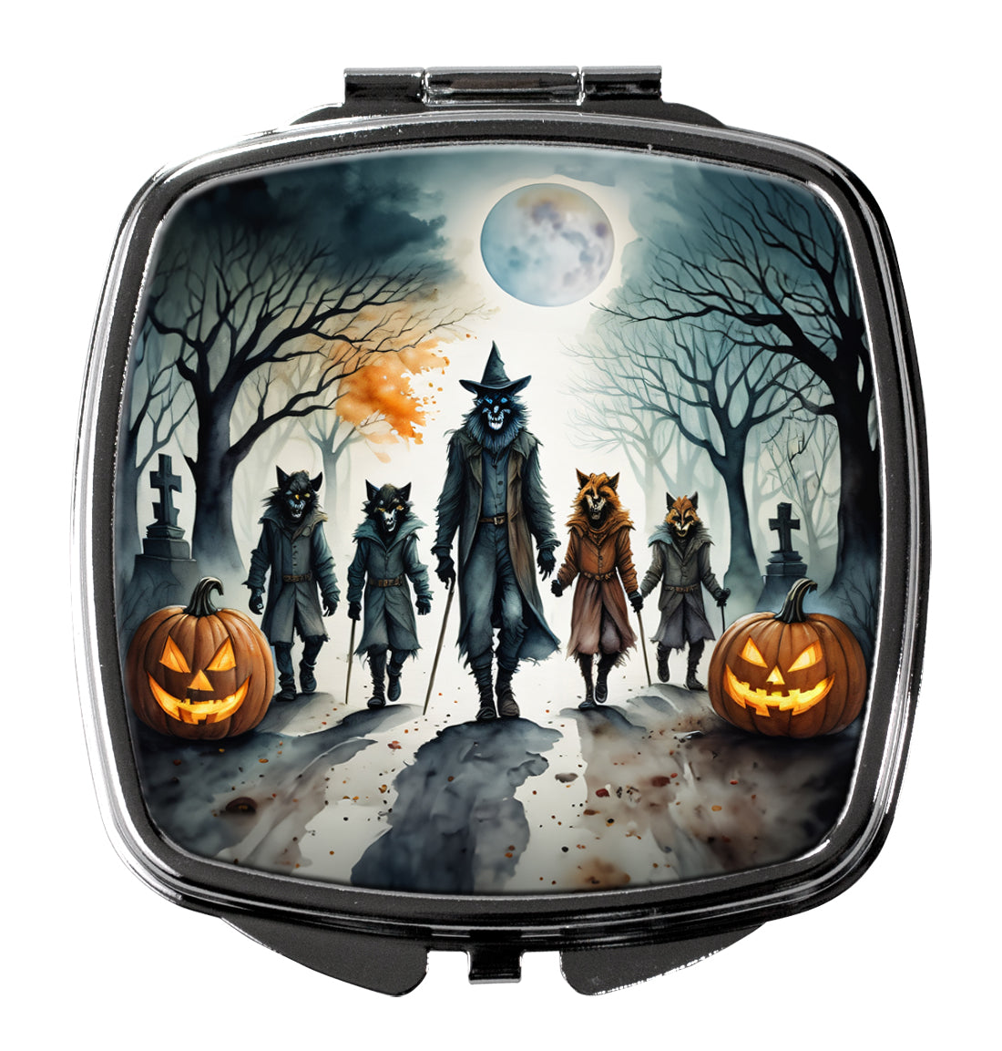 Werewolves Spooky Halloween Compact Mirror Decorative Travel Makeup Mirror for Women Girls Gifts Pocket Makeup Mirror Folding Handheld