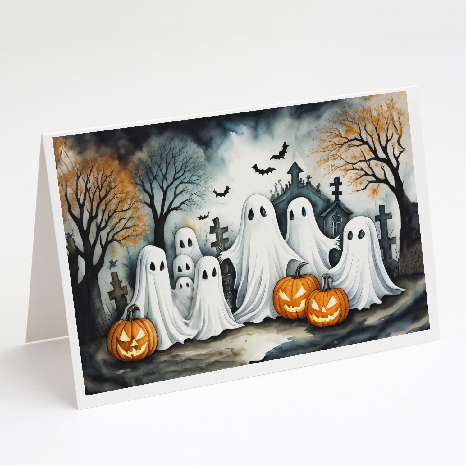 Ghosts Spooky Halloween Greeting Cards Pack of 8 Blank Cards with Envelopes Whimsical A7 Size 5x7