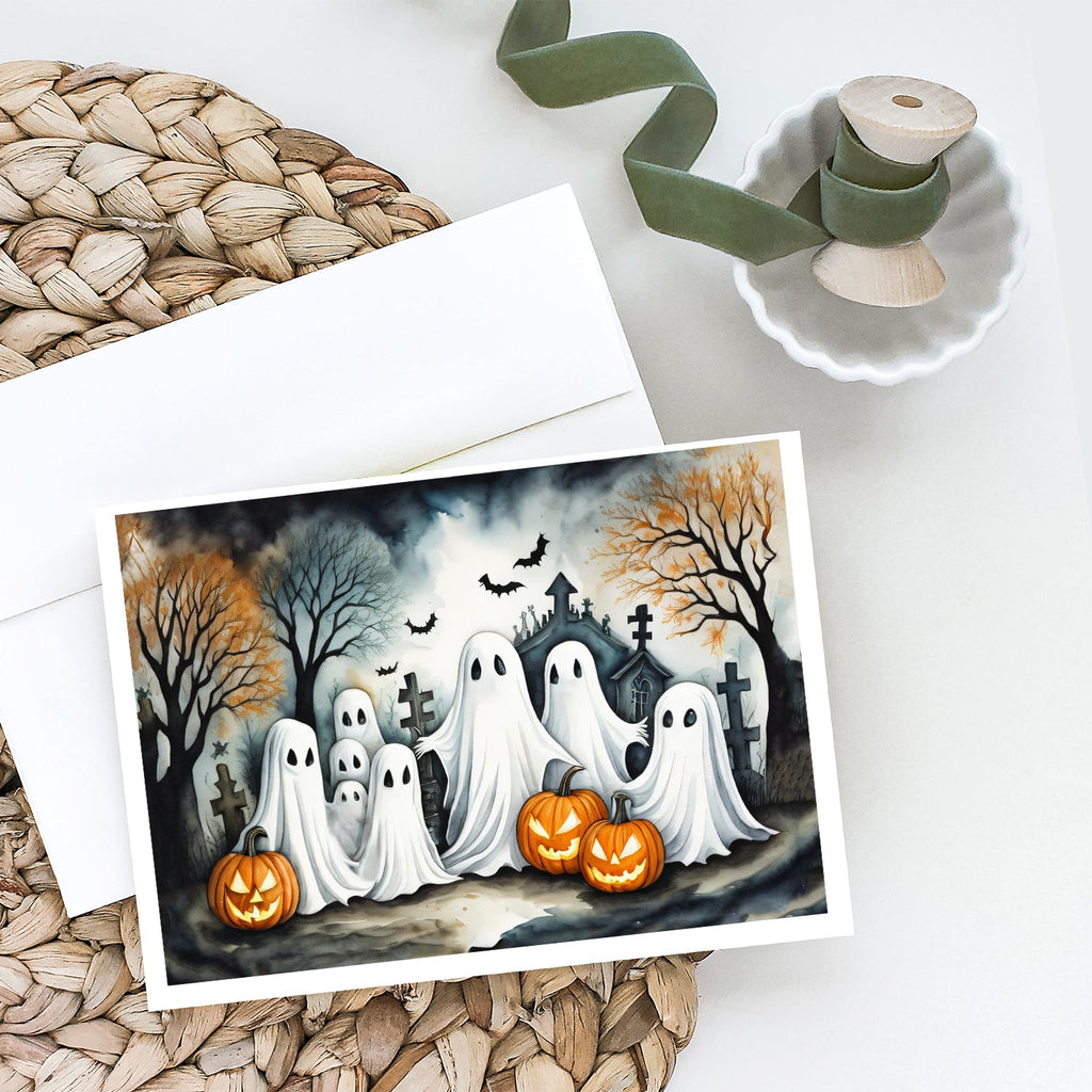 Ghosts Spooky Halloween Greeting Cards Pack of 8 Blank Cards with Envelopes Whimsical A7 Size 5x7