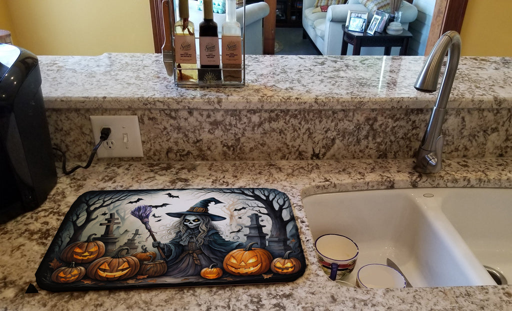 Witch Spooky Halloween Dish Drying Mat Absorbent Dish Drying Mat Pad for Kitchen Counter Dish Drainer Mat for Countertop, 14 x 21", Multicolor