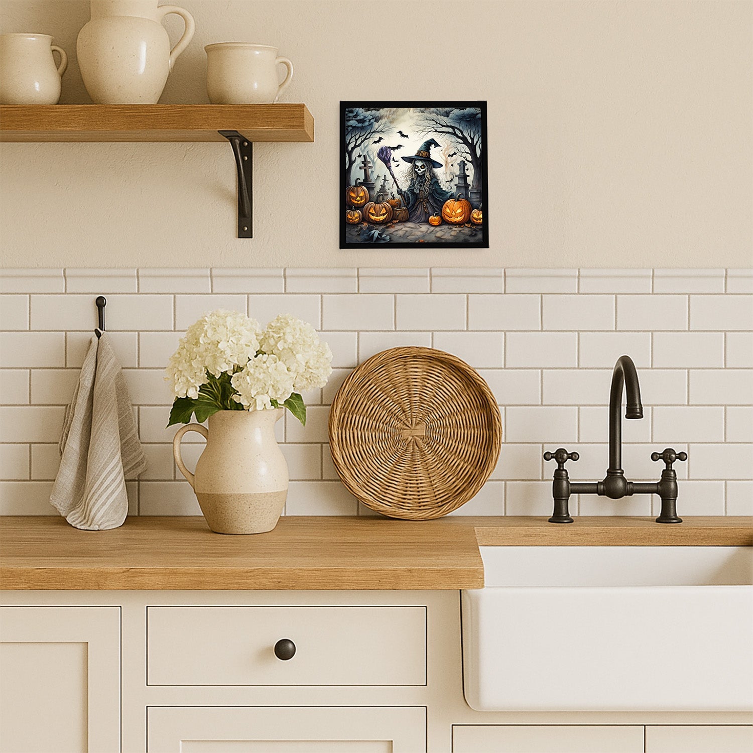 Witch Spooky Halloween Framed Metal Print Bathroom, Kitchen, Office, Home Decor Wall Art Ready to Hang, Square, 8X8