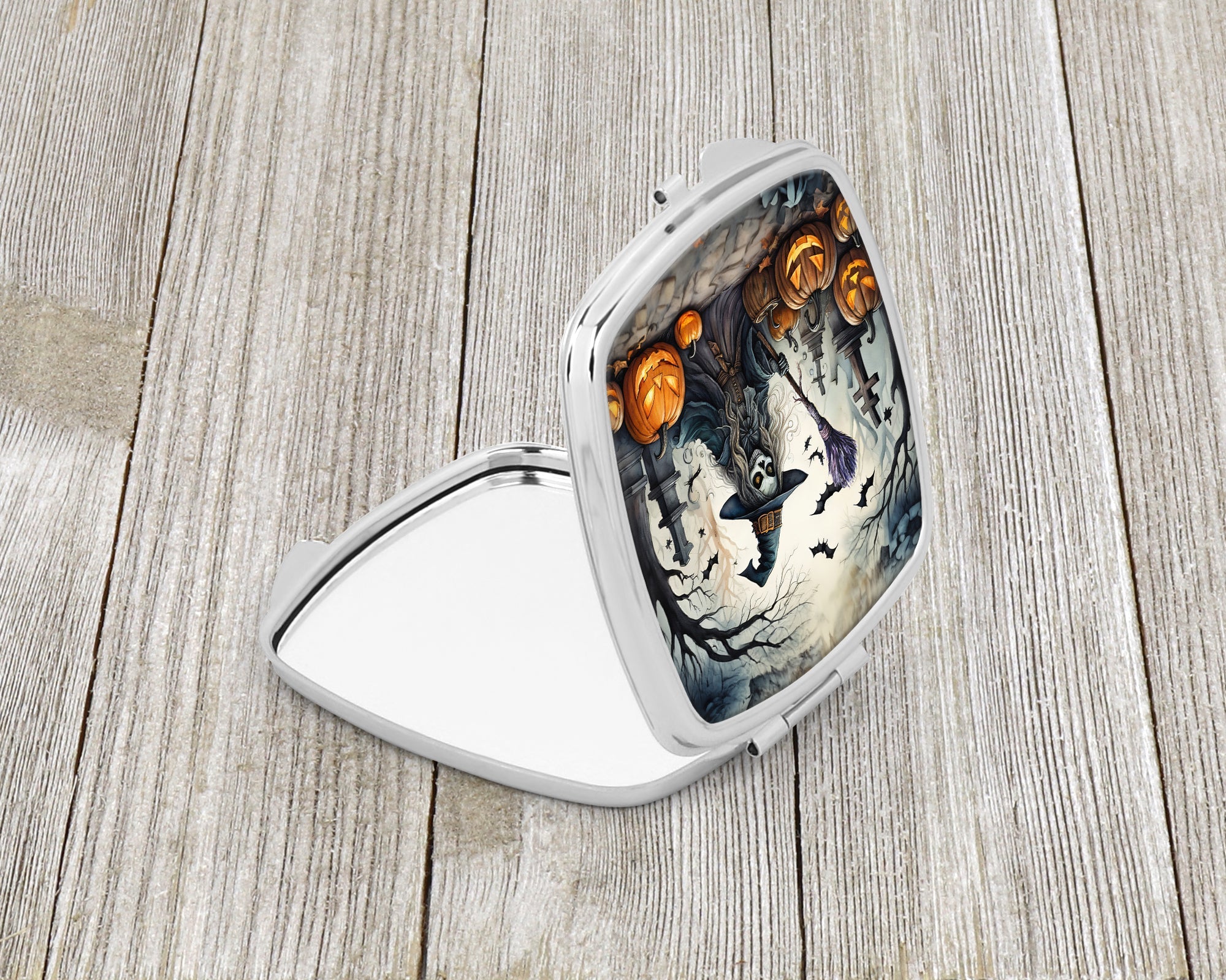 Witch Spooky Halloween Compact Mirror Decorative Travel Makeup Mirror for Women Girls Gifts Pocket Makeup Mirror Folding Handheld